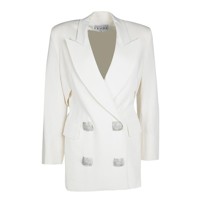 Gianfranco Ferre Cream Cutout Back Detail Blazer and Maxi Skirt Suit S