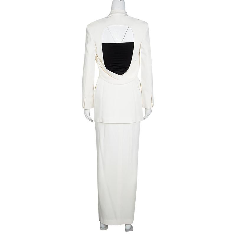 Gianfranco Ferre Cream Cutout Back Detail Blazer and Maxi Skirt Suit S 1