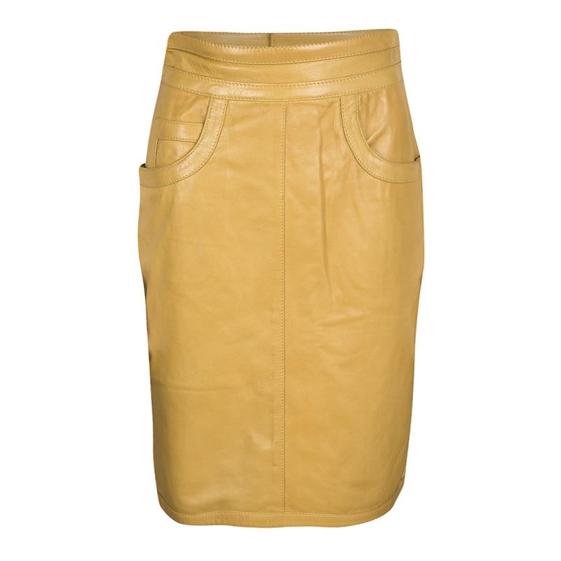 Moschino Mustard High Waist Leather Skirt M