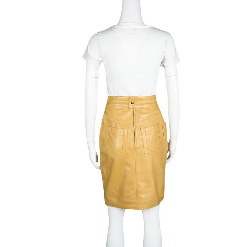 Orange Moschino Mustard High Waist Leather Skirt M