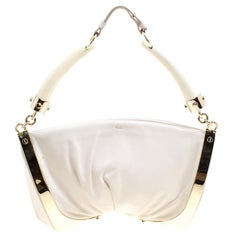 Saint Laurent White Leather Double Horn Shoulder Bag