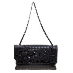 Chanel Black Square Quilted Leather Camellia No.5 Shoulder Bag