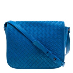 Bottega Veneta Blue Intrecciato Leather Full Flap Crossbody Bag