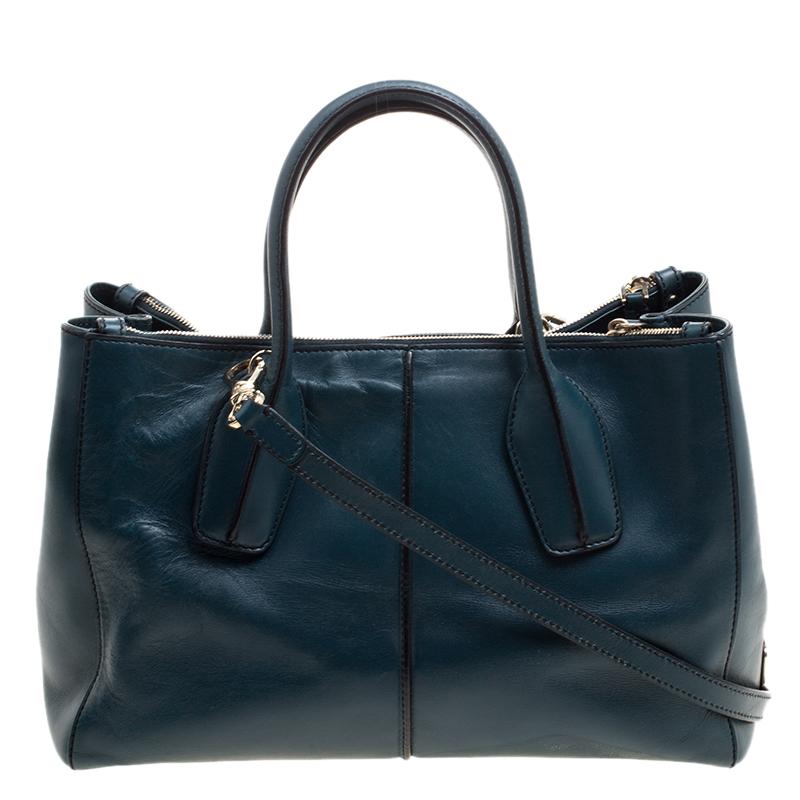 Tod's Blue Green Leather D-Styling Shopper Tote