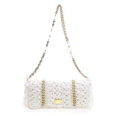Dolce and Gabbana White Raffia Miss Charles Embellished Shoulder Bag