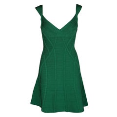 Herve Leger Pine Green Fit and Flare Sleeveless Mayra Dress M