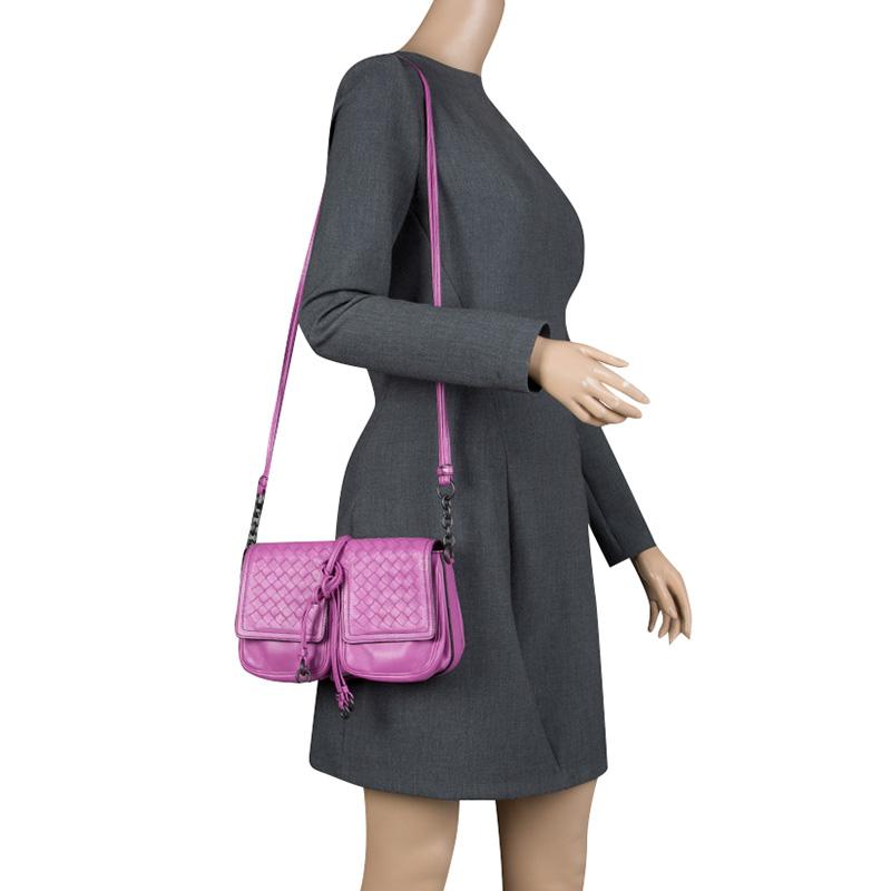 Gray Bottega Veneta Purple Leather Front Pocket Crossbody Bag