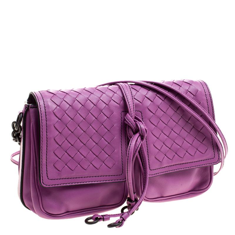 Women's Bottega Veneta Purple Leather Front Pocket Crossbody Bag
