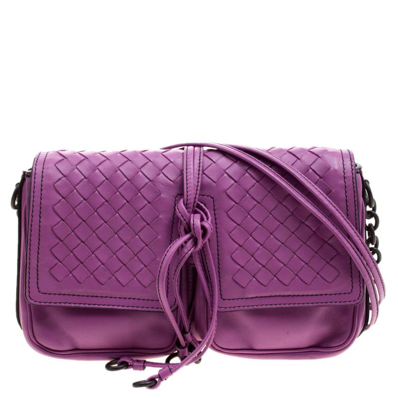 Bottega Veneta Purple Leather Front Pocket Crossbody Bag