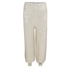 Oscar de la Renta Beige Sequined High Waist Jogger Pants M Oscar de la Renta Beige Sequined High Waist Jogger Pants M