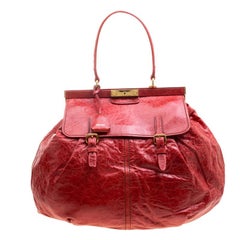 Miu Miu Red Vitello Lux Leather Frame Top Handle Bag