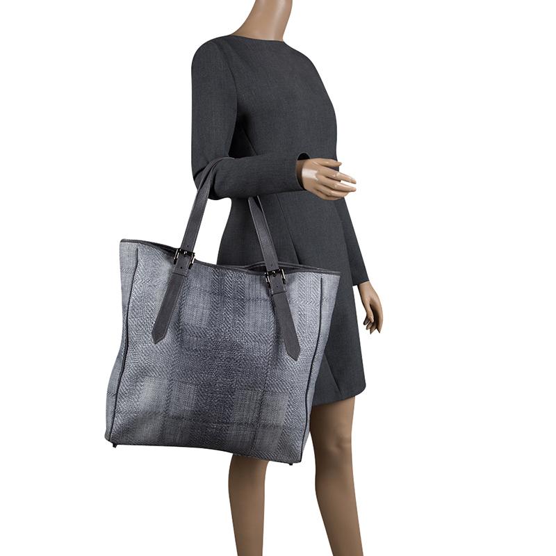 Gray Burberry Grey Raffia Shopper Tote