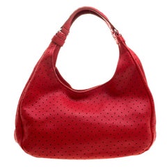 Bottega Veneta Red Perforated Leather Campana Hobo