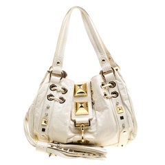 Mulberry for Giles White Leather Studded Drawstring Bag