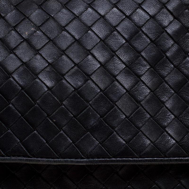 Women's Bottega Veneta Black Intrecciato Leather Braided Handle Flap Shoulder Bag