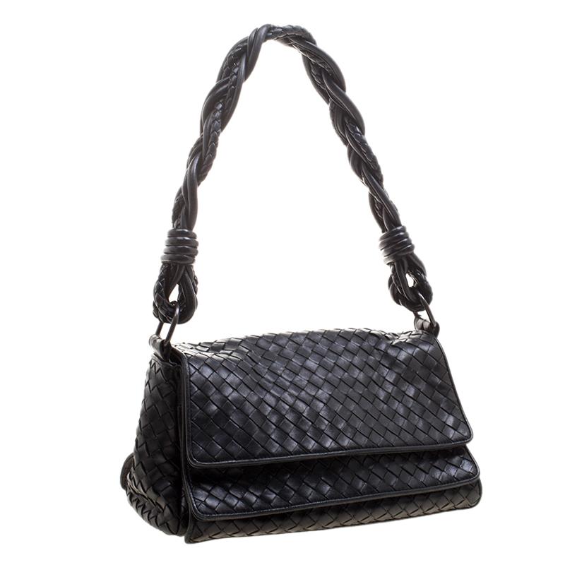 Bottega Veneta Black Intrecciato Leather Braided Handle Flap Shoulder Bag 5