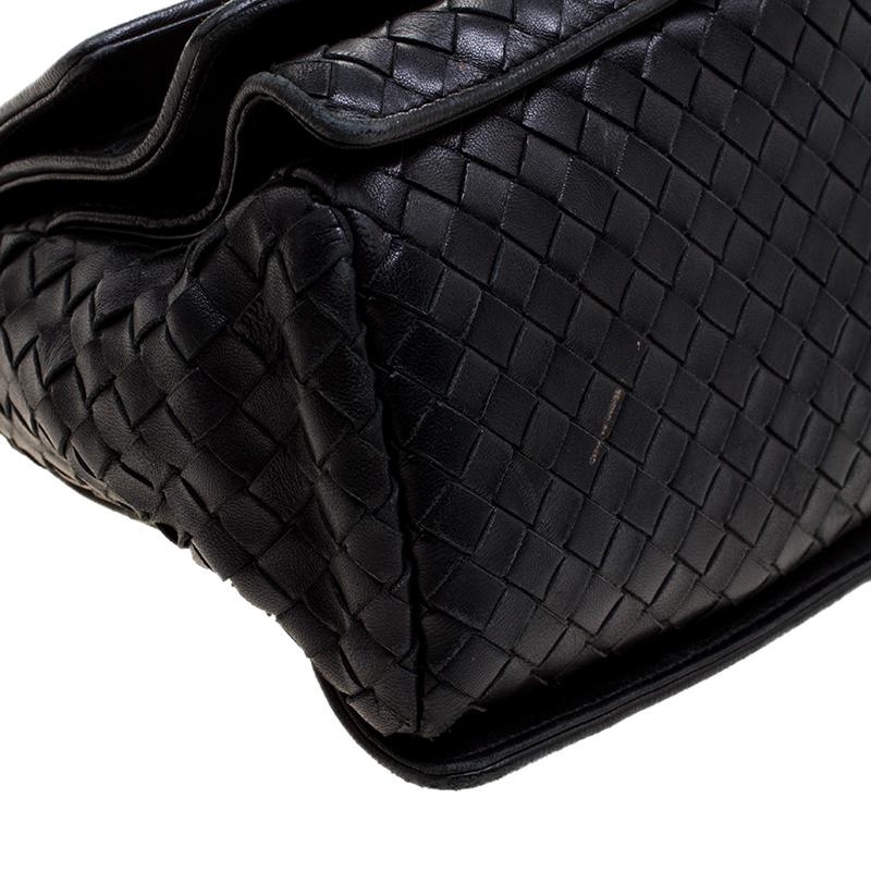 Bottega Veneta Black Intrecciato Leather Braided Handle Flap Shoulder Bag 1