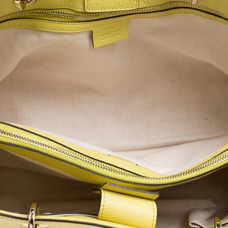 Women's Gucci Yellow Leather Bamboo Top Handle Shopper Tote