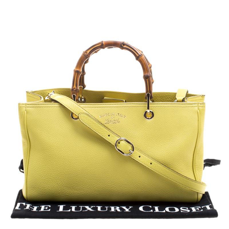 Gucci Yellow Leather Bamboo Top Handle Shopper Tote 6