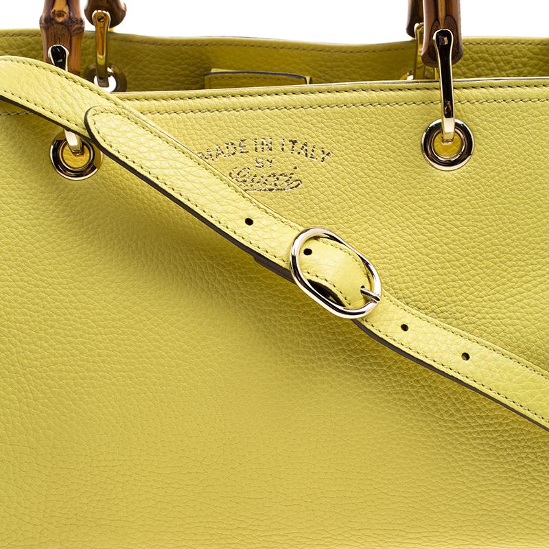 Gucci Yellow Leather Bamboo Top Handle Shopper Tote 3