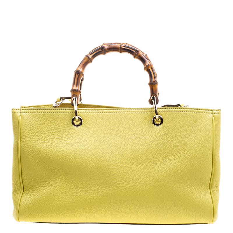 Gucci Yellow Leather Bamboo Top Handle Shopper Tote 5