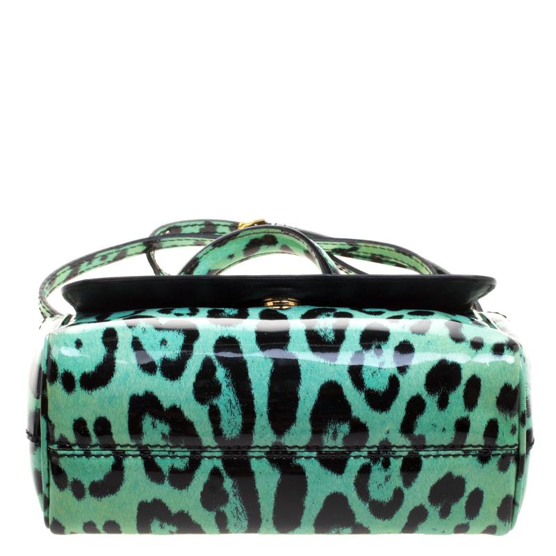 Women's Dolce and Gabbana Green Leopard Print Patent Leather Small Miss Sicily Tote with