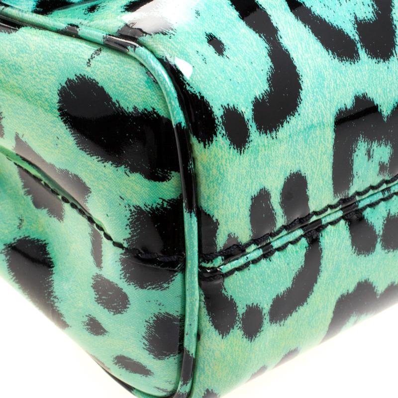 Dolce and Gabbana Green Leopard Print Patent Leather Small Miss Sicily Tote with 4