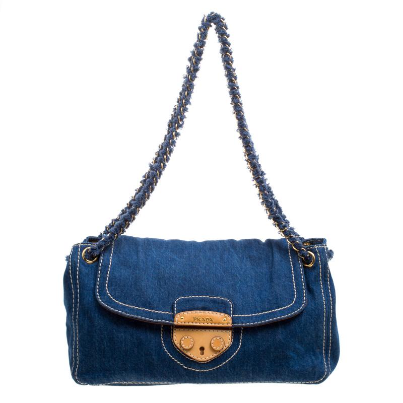 Prada Blue Denim Shoulder Bag 3