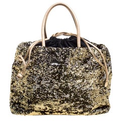 Dolce and Gabbana Gold/Silver Sequin Embellished Drawstring Tote