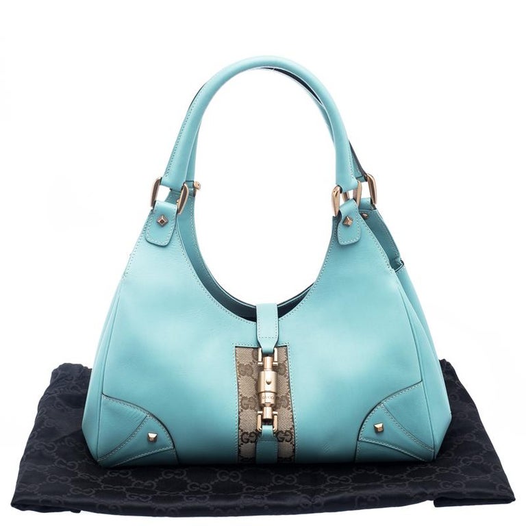 Gucci Turquoise GG Canvas and Leather Jackie O Hobo at 1stdibs