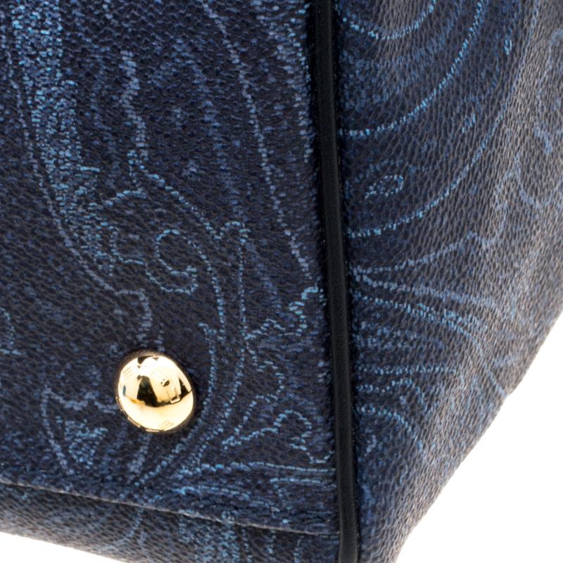 Women's Etro Navy Blue Paisley Embroidered Coated Canvas Satchel