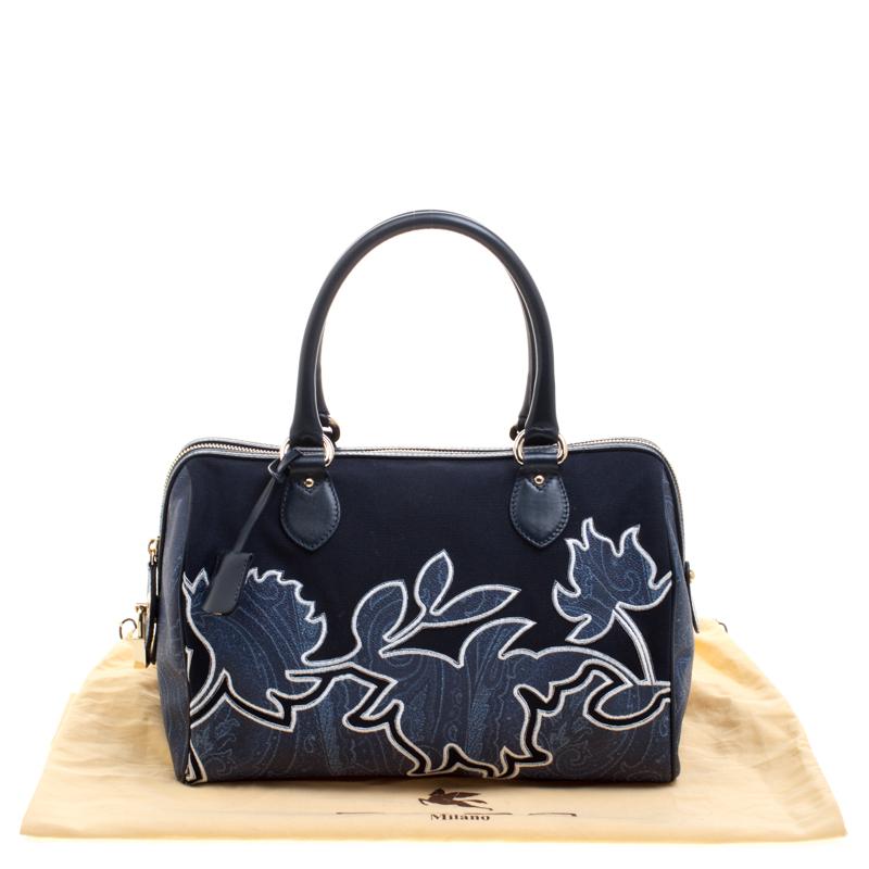 Etro Navy Blue Paisley Embroidered Coated Canvas Satchel 2