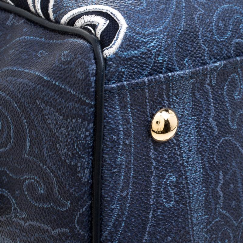 Etro Navy Blue Paisley Embroidered Coated Canvas Satchel 4