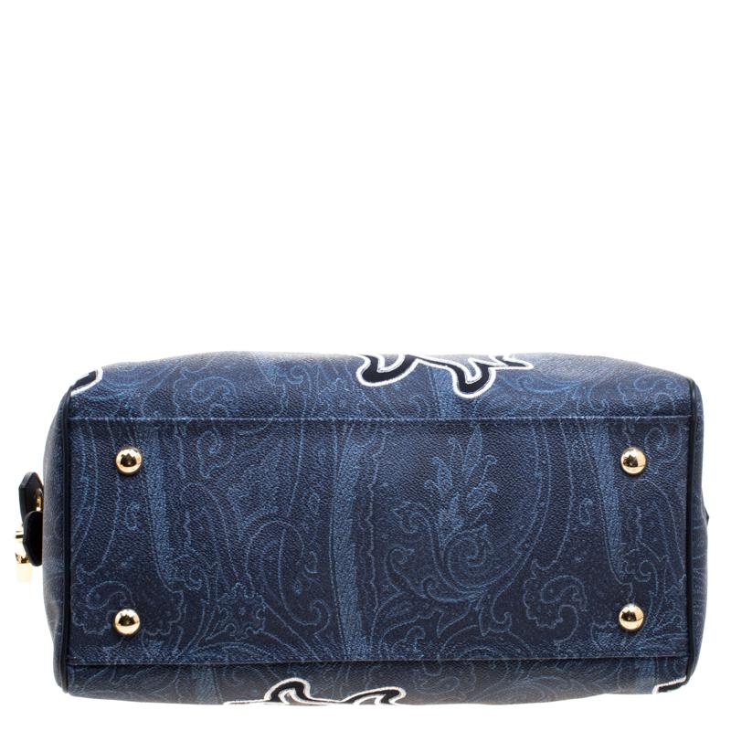 Etro Navy Blue Paisley Embroidered Coated Canvas Satchel 8