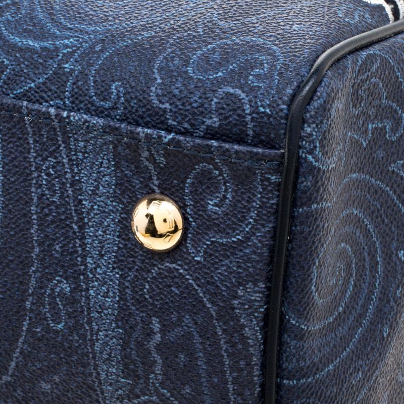 Etro Navy Blue Paisley Embroidered Coated Canvas Satchel 9