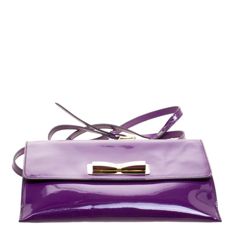 Salvatore Ferragamo Purple Patent Leather Shoulder Bag 5