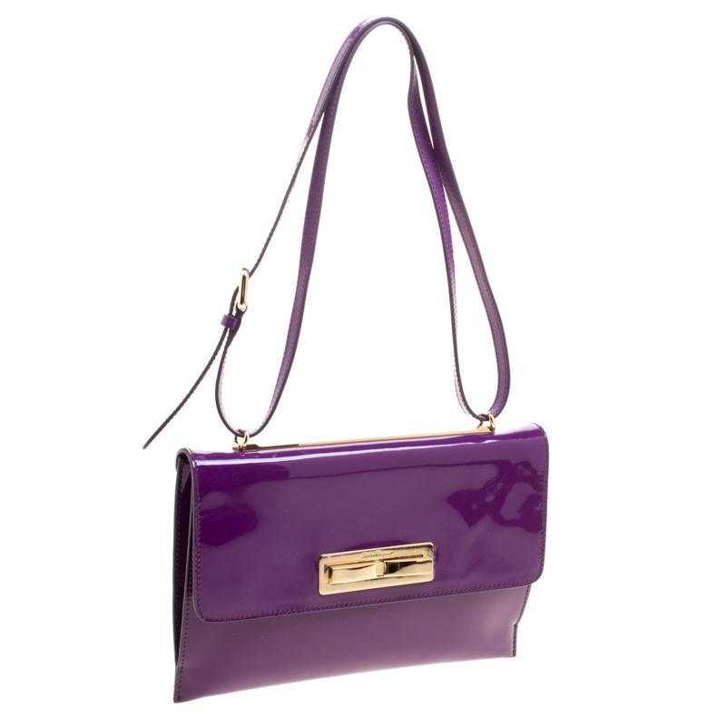 Salvatore Ferragamo Purple Patent Leather Shoulder Bag 3