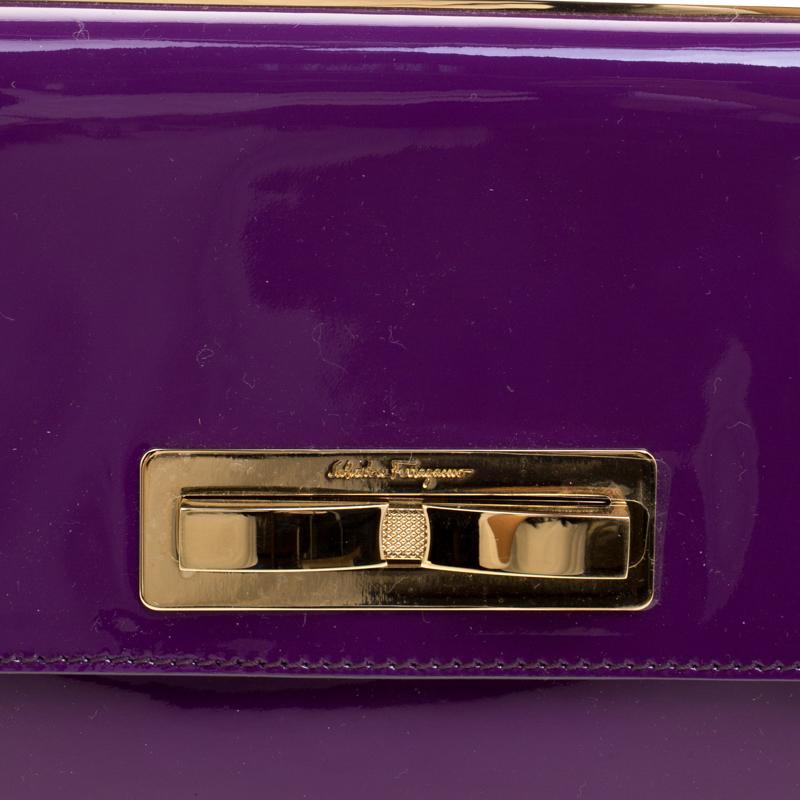 Salvatore Ferragamo Purple Patent Leather Shoulder Bag 6