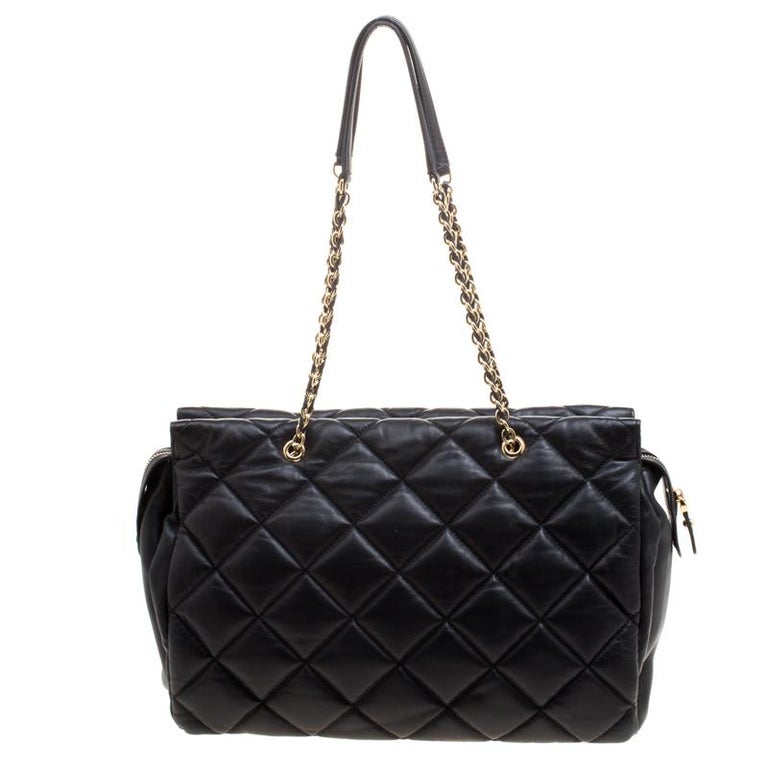 Salvatore Ferragamo Black Quilted Leather Ginette Chain Shoulder Bag at ...