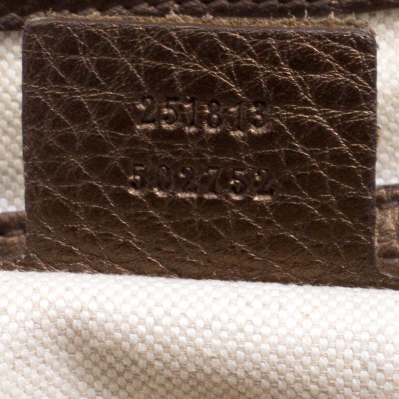 Gucci Beige/Metallic Dark Beige Canvas and Leather Medium 1973 Top Handle Bag 2
