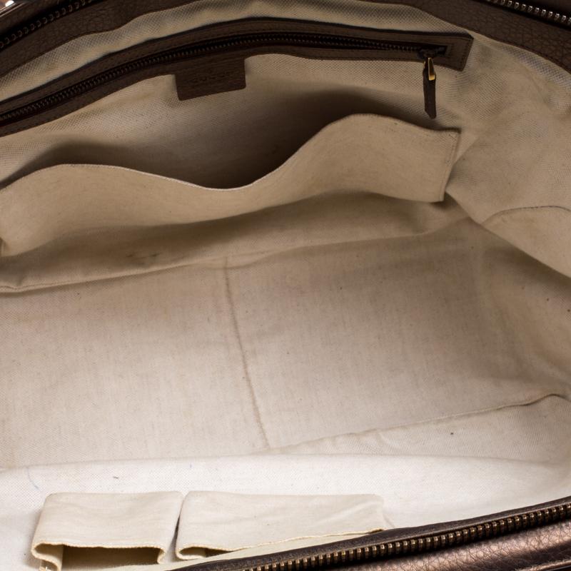 Gucci Beige/Metallic Dark Beige Canvas and Leather Medium 1973 Top Handle Bag 7