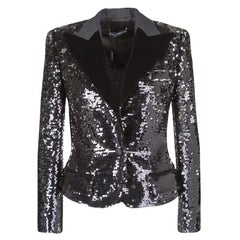 Dolce and Gabbana Black Sequin Paillette Embellished Velvet Trim Blazer S