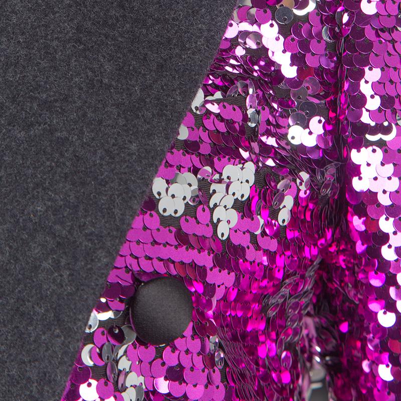 Dolce and Gabbana Fuscia Pink Sequin Paillette Embellished Velvet Trim Blazer S In New Condition In Dubai, Al Qouz 2