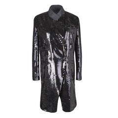 Dolce and Gabbana Black Sequin Paillette Embellished Velvet Trim Double Breasted Dolce and Gabbana Black Sequin Paillette Embellished Velvet Trim Double Breasted