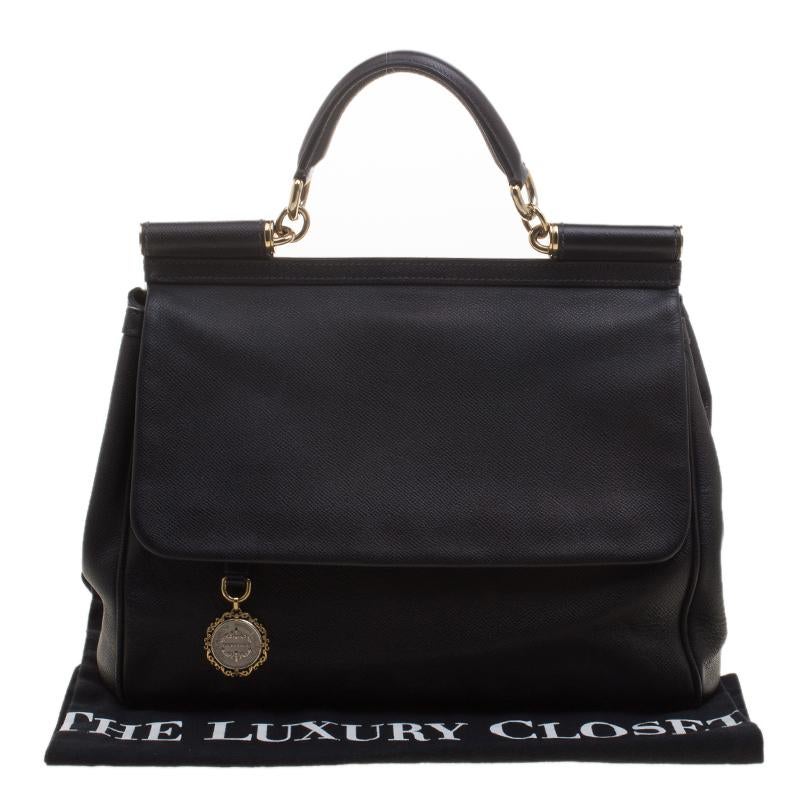 Dolce & Gabbana Black Leather Miss Sicily Top Handle Bag 4