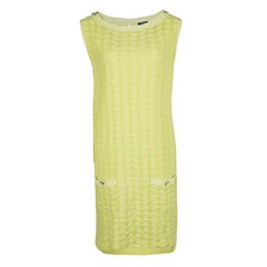 Chanel Yellow Textured Cotton Jacquard Knit Sleeveless Dress XL