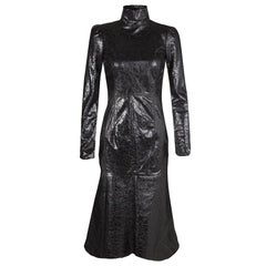 Gucci Black Crackled Patent Leather Cut Out Back Detail Long Sleeve Dress S