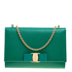 Salvatore Ferragamo Green Leather Ginny Shoulder Bag