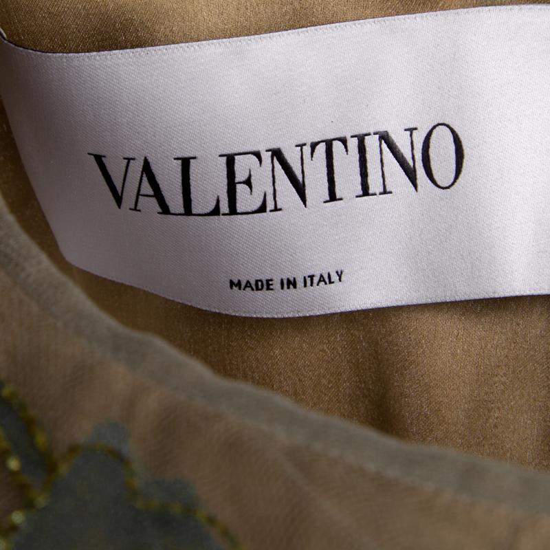 Valentino Beige Embroidered Gold Metallic Silk Tulle Cocktail Dress M 1