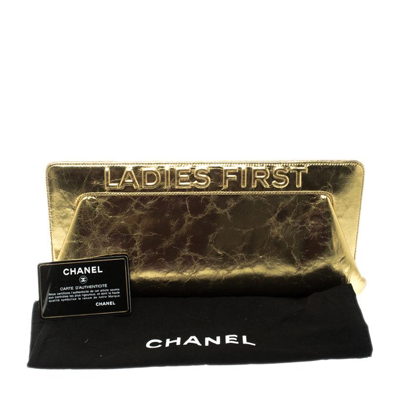 Chanel Gold Distressed Leather Ladies First/5X5=CC Clutch 1
